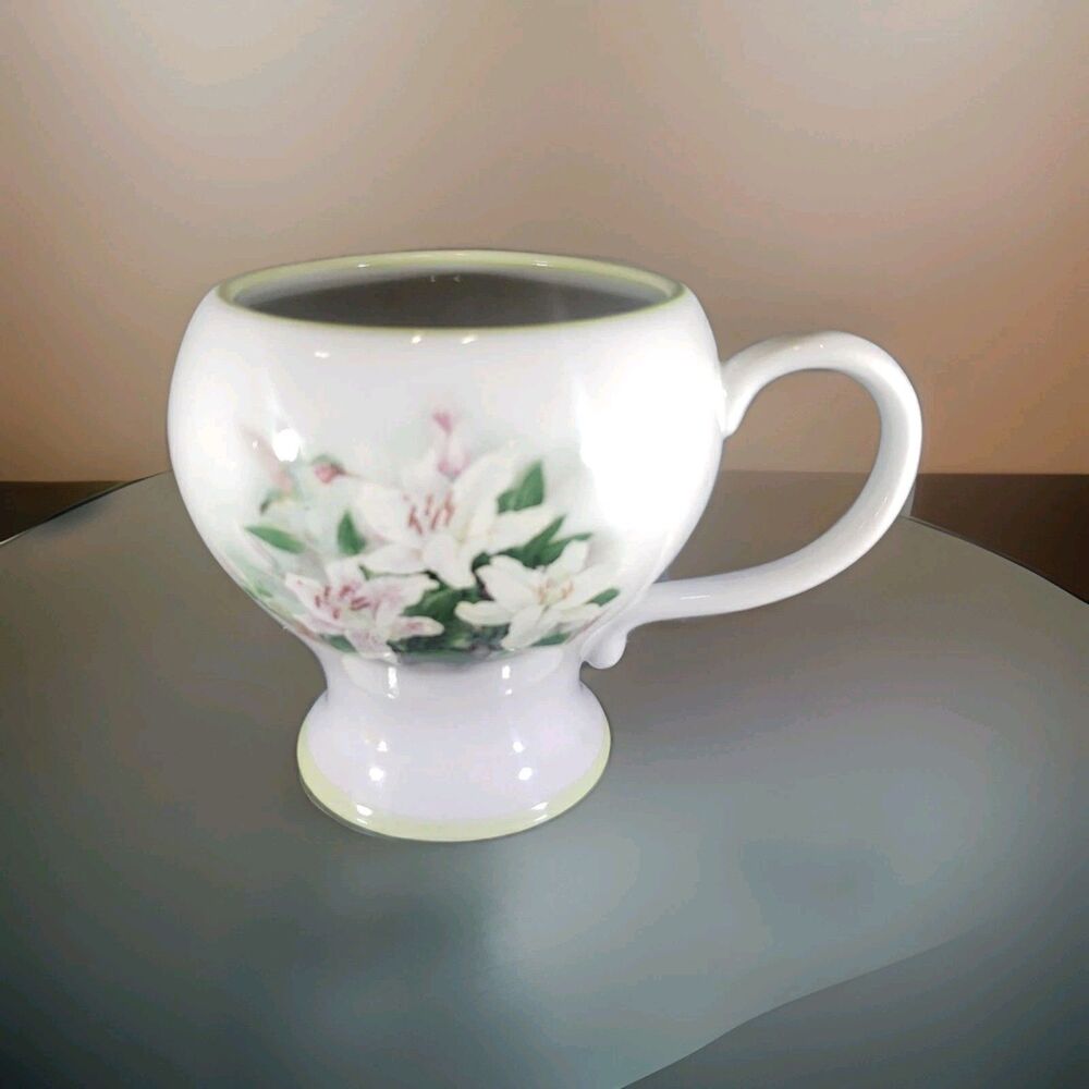 Lena Liu Hummingbird and Lillies Teacup Teleflora Gift White Pink Floral Tea Cup